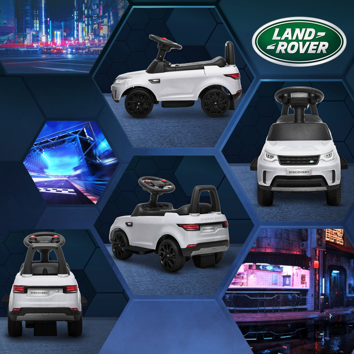 2 in 1 Land Rover Licensed 6V Ride on Car Sliding Car Battery Powered Electric Car w/ Headlights Music Horn, White