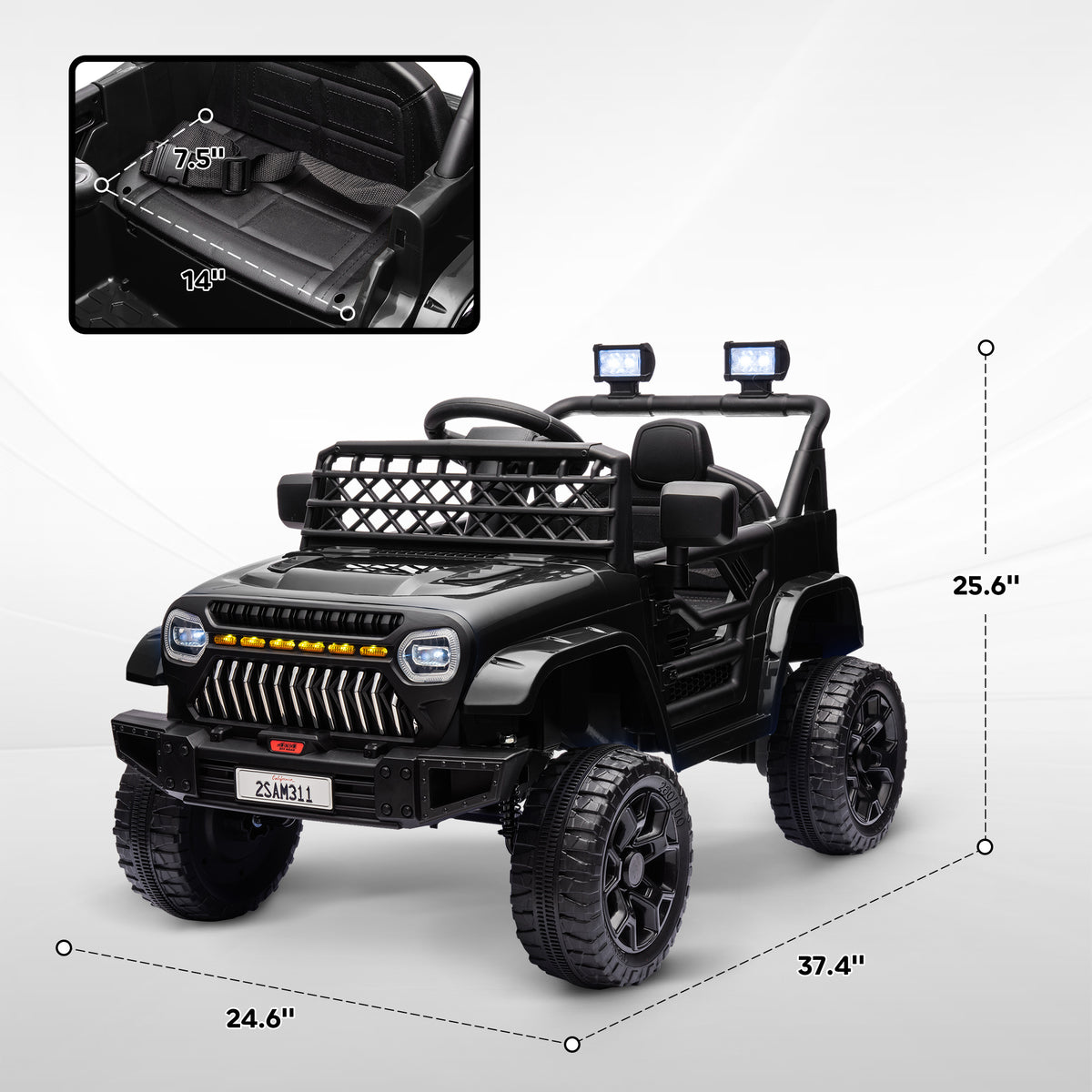 12V Battery Powered Ride On Truck, Kids Electric Car with Spring Suspension, Remote, Horn, USB Music, Black
