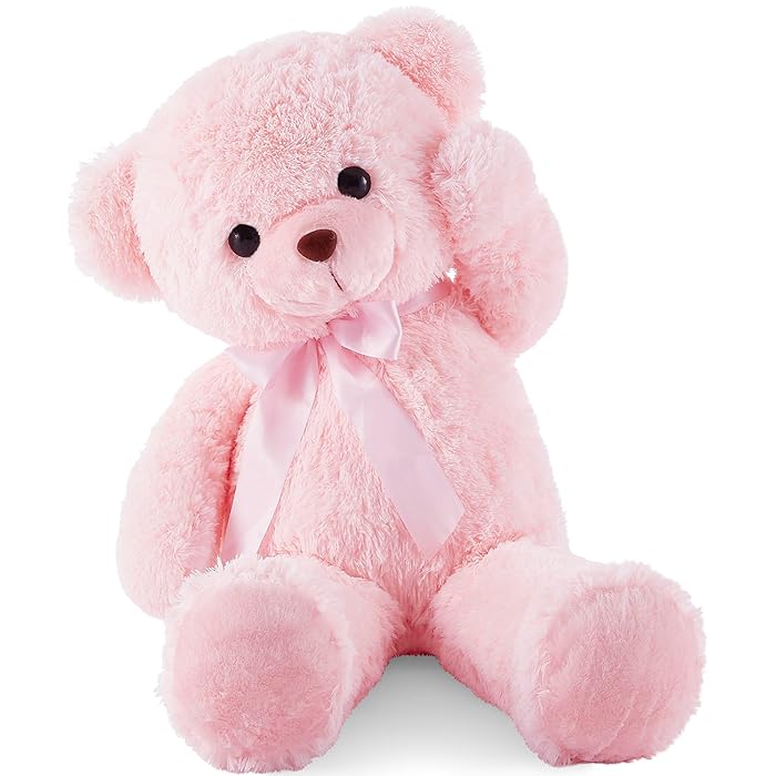 Pink plush teddy bear with satin bow sitting gift large teddy bear for birthday for Girl in Ahmedabad Gujarat online India