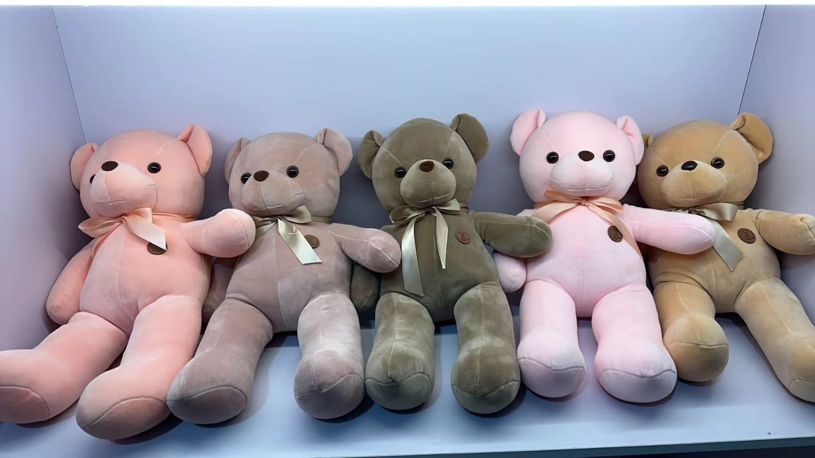 big teddy bear In Ahmedabad Gujarat online India pastel plush toy collection five large ribbon bears sitting side by side from samstoy in