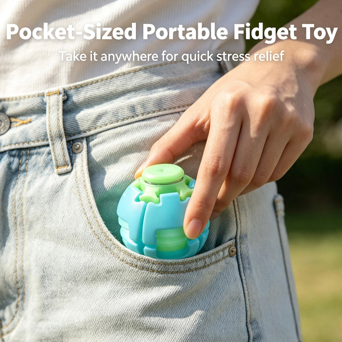 Unisex Compact Rotates Stress Relief Press Fidget Ball - Pocket Sensory Toy For Above 12 Teens & Adults, Glow-in-the-Dark Travel Car Ride Fidgeting Gift