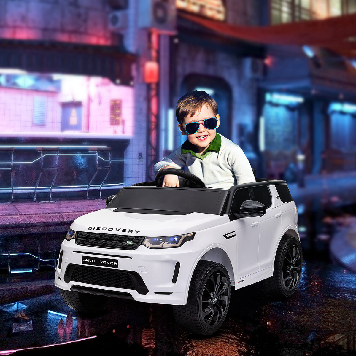 Licensed Land Rover Discovery Sport, 12V Kids Ride On Car W/ Remote Control, Lights, Music, Horn, For 3-6 Years, White
