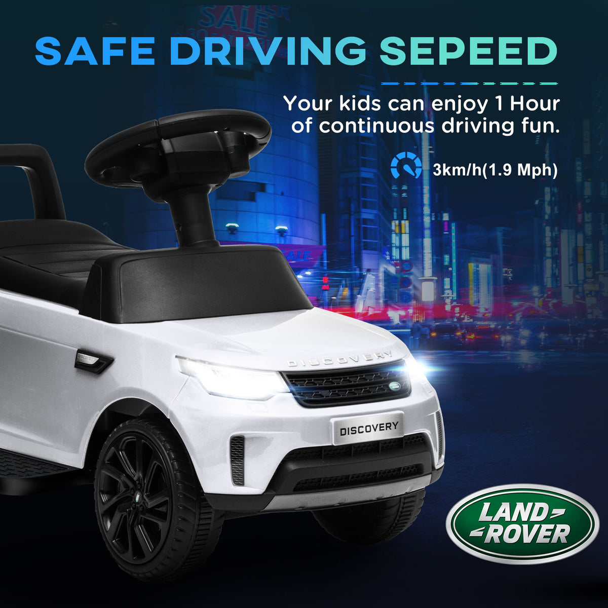 2 in 1 Land Rover Licensed 6V Ride on Car Sliding Car Battery Powered Electric Car w/ Headlights Music Horn, White