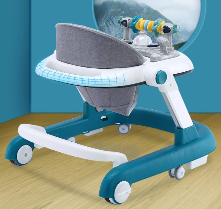 Sam's Toy World baby walker in teal and gray with interactive toys for infants aged 6 months to 12 months
