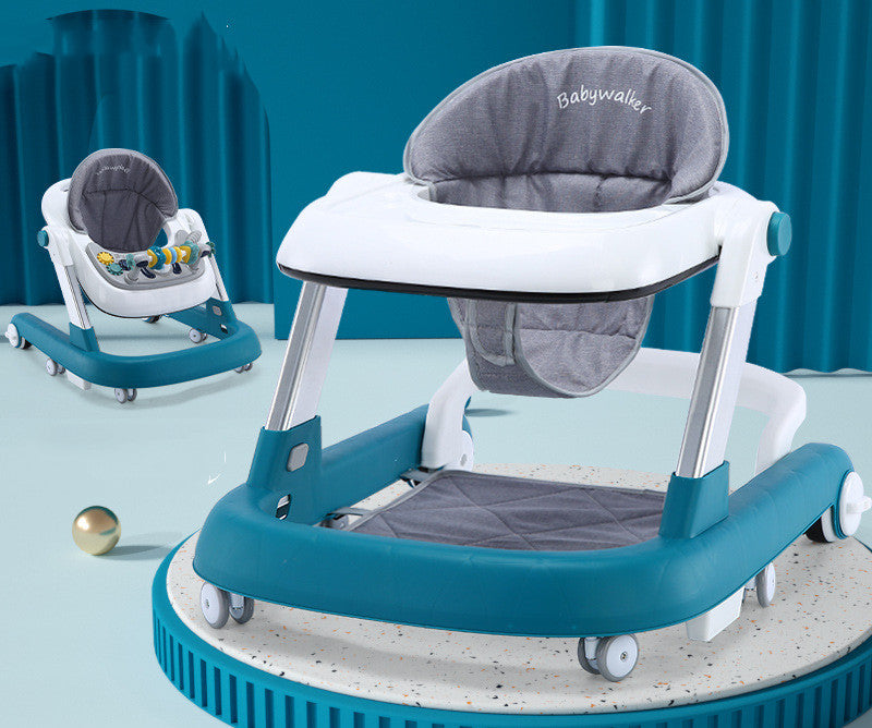 Sam's Toy World Baby Walker in teal and gray for infants aged 6-18 months with adjustable seat and toys