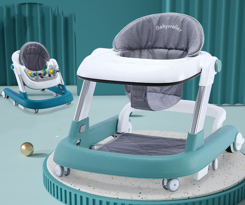 Sam's Toy World Baby Walker in teal and white, adjustable for infants aged 6-12 months