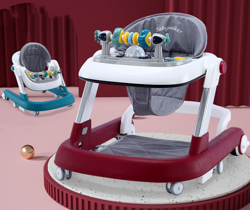 Baby walker in red and gray with interactive toys for infants from Sam's Toy World