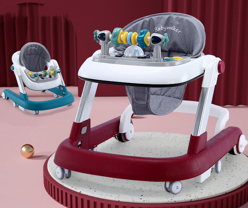 Sam's Toy World baby walker in red and gray with colorful toys for infants aged 6 months and up