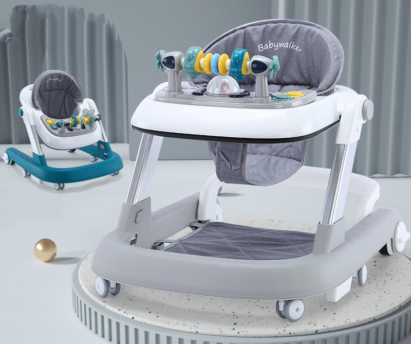 Sam's Toy World baby walker in gray with toys for infants ages 6 months and up for developmental support