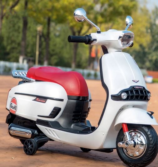 Battery Gulf scooter for kids Ahmedabad Gujarat with sleek design and comfortable seating in red and white