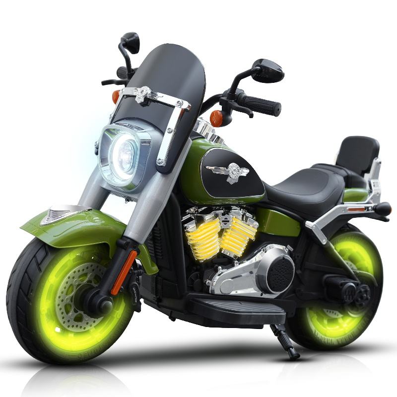 Battery operated bike for kids Ahmedabad green and black children's electric motorcycle with glowing wheels