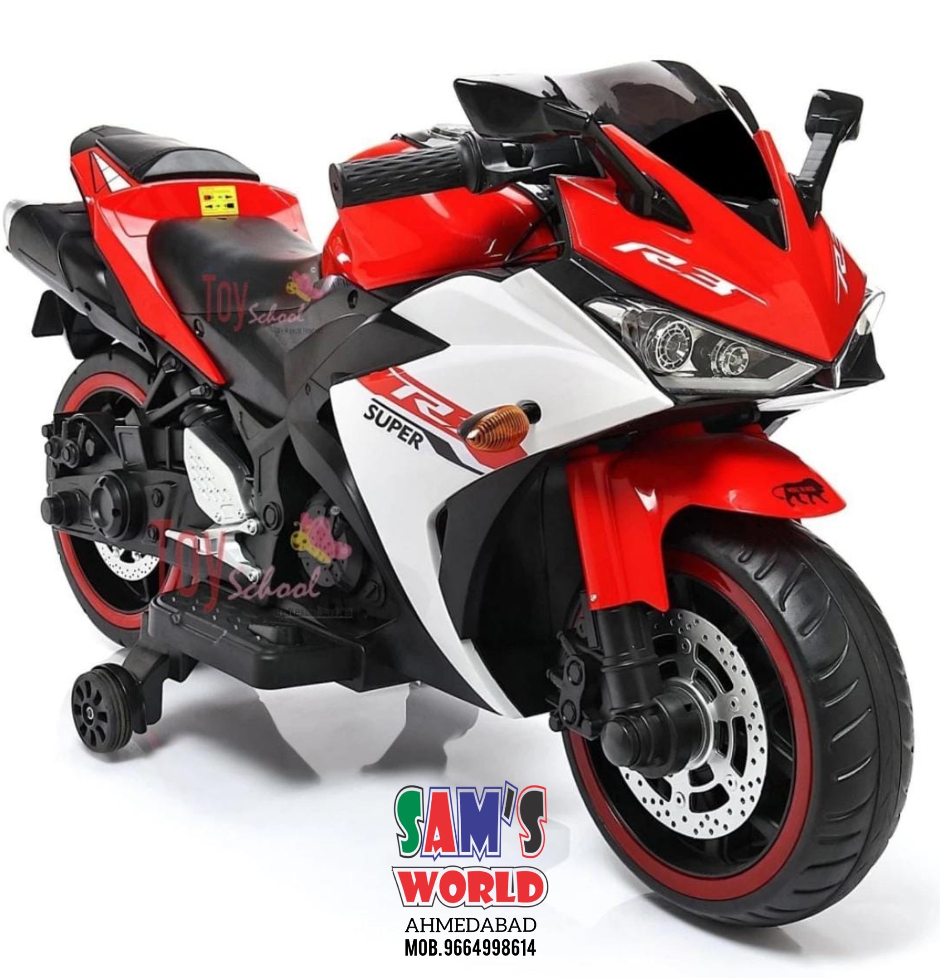 Red FUN N FUNKY battery operated kids motorcycle with realistic design and working lights for imaginative play