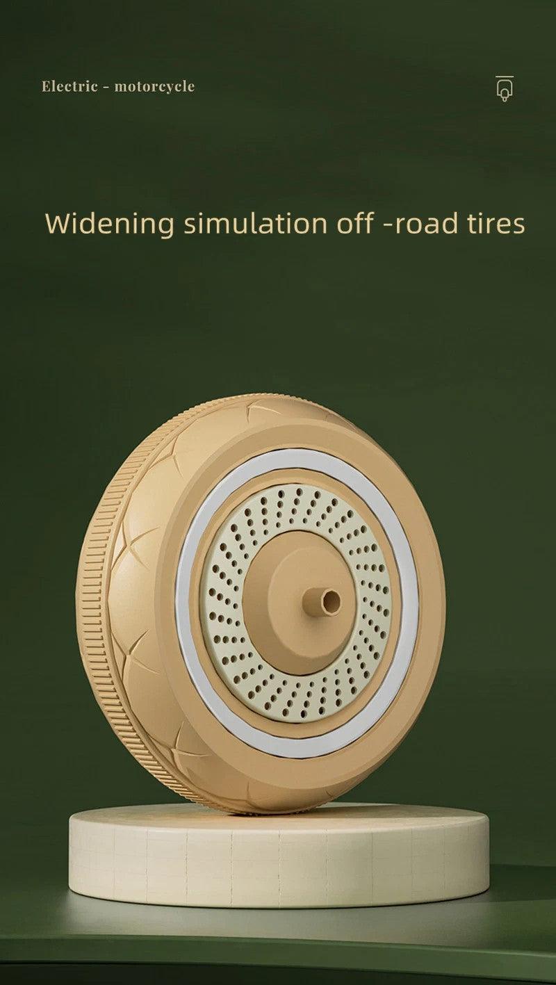 Close-up of widening simulation off-road tire for battery operated kids scooter Ahmedabad Gujarat India
