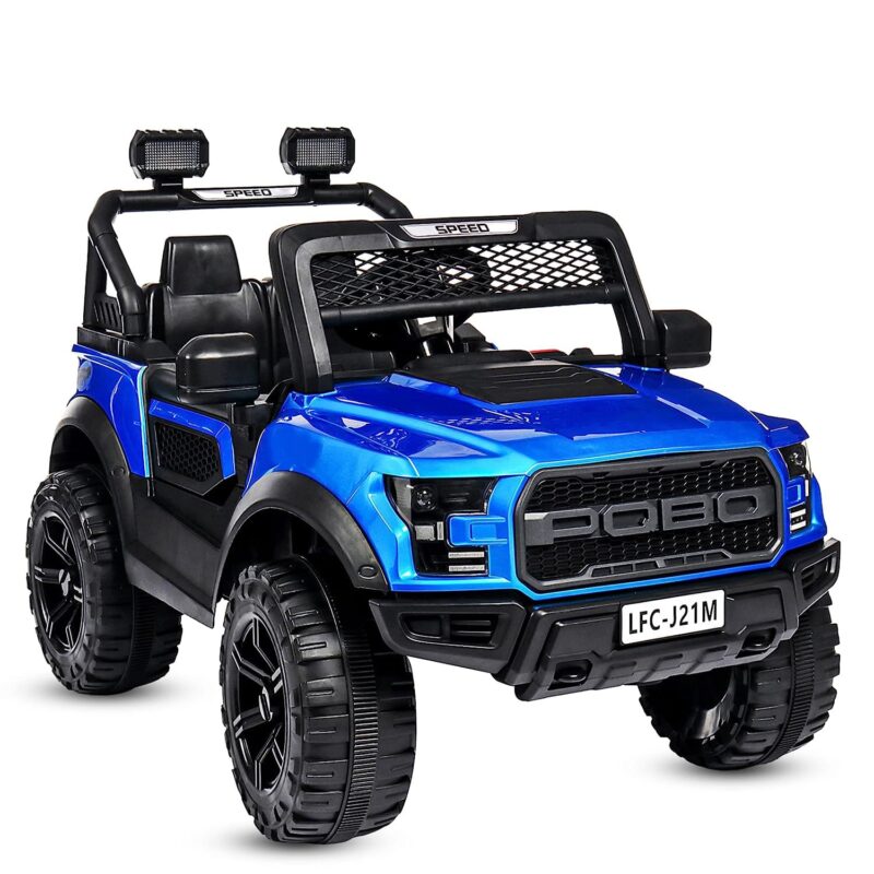Battery operated ride on jeep for kids Ahmedabad Gujarat in vibrant blue with rugged wheels