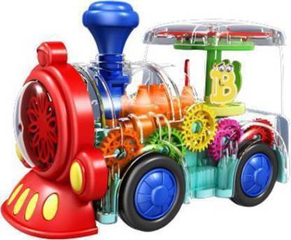 Colorful battery operated train toy with music for kids in Ahmedabad Gujarat with transparent body and moving gears