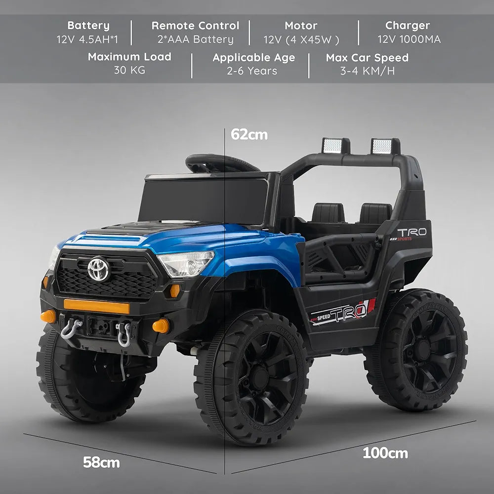 Blue jeep 4x4 off-road ride on vehicle for kids in Ahmedabad Gujarat online India with remote and large tires