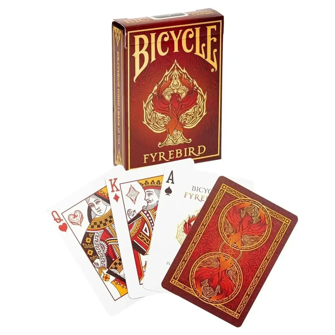 Bicycle Fyrebird Playing Cards in red with unique designs, ideal for games in playing cards
