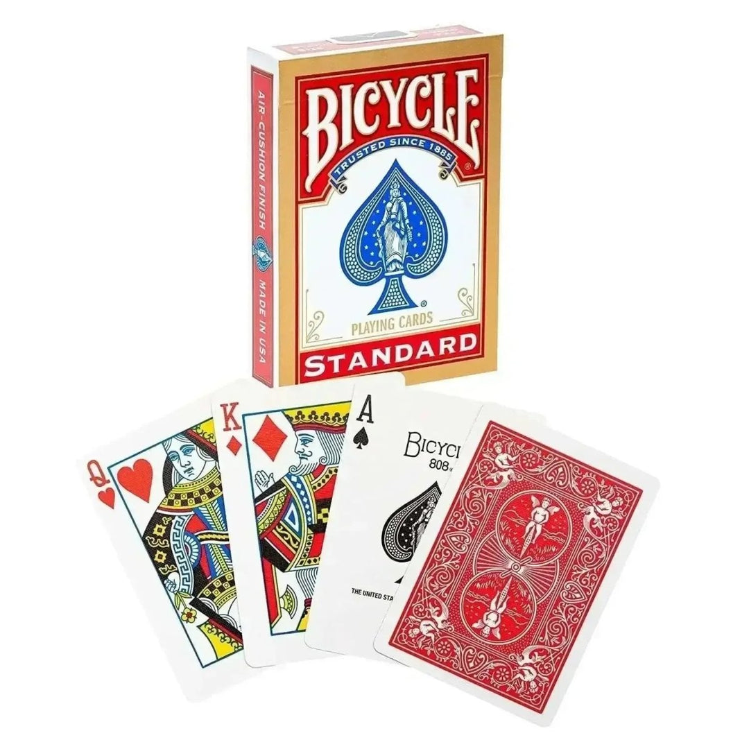 Bicycle Standard Playing Cards in red and blue, front view, ideal for classic games of playing cards