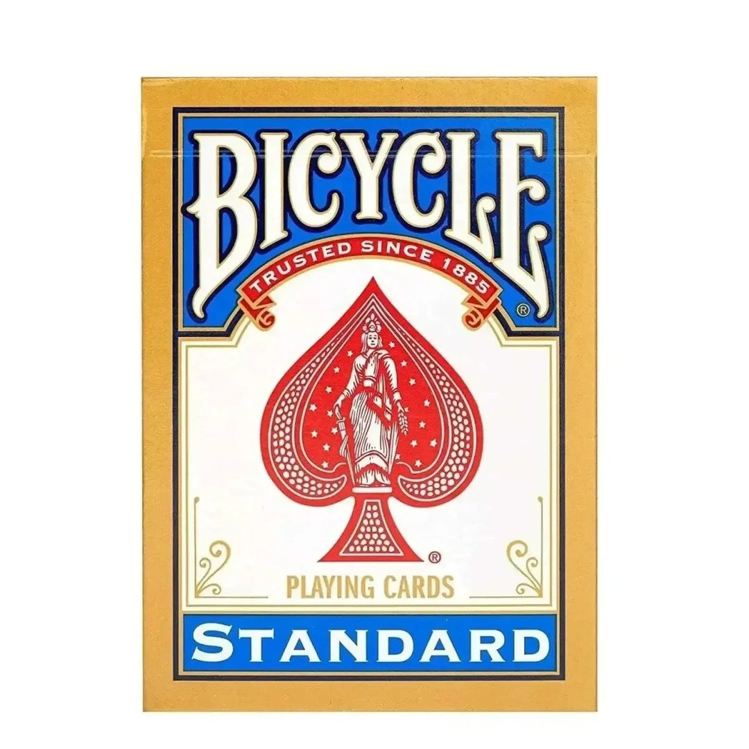 Bicycle Standard playing cards in gold box, front view, ideal for classic games of playing cards