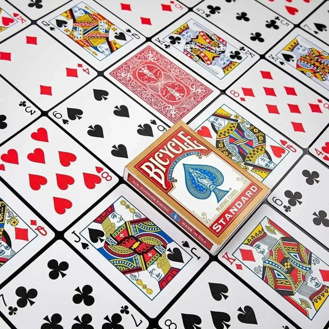Bicycle Standard playing cards on a patterned layout, ideal for games of playing cards