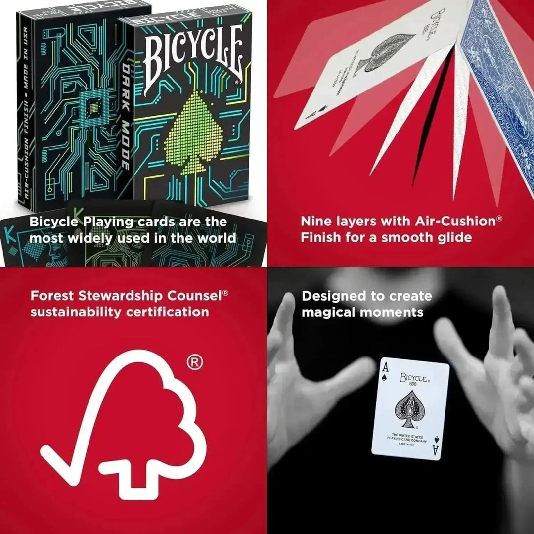 Bicycle playing cards in black packaging, top view, ideal for cards playing games and magical moments