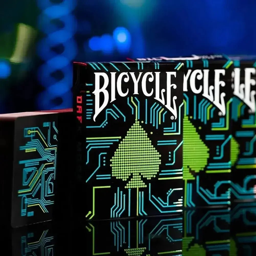 Bicycle brand playing cards with a circuit board design, perfect for card games and gatherings