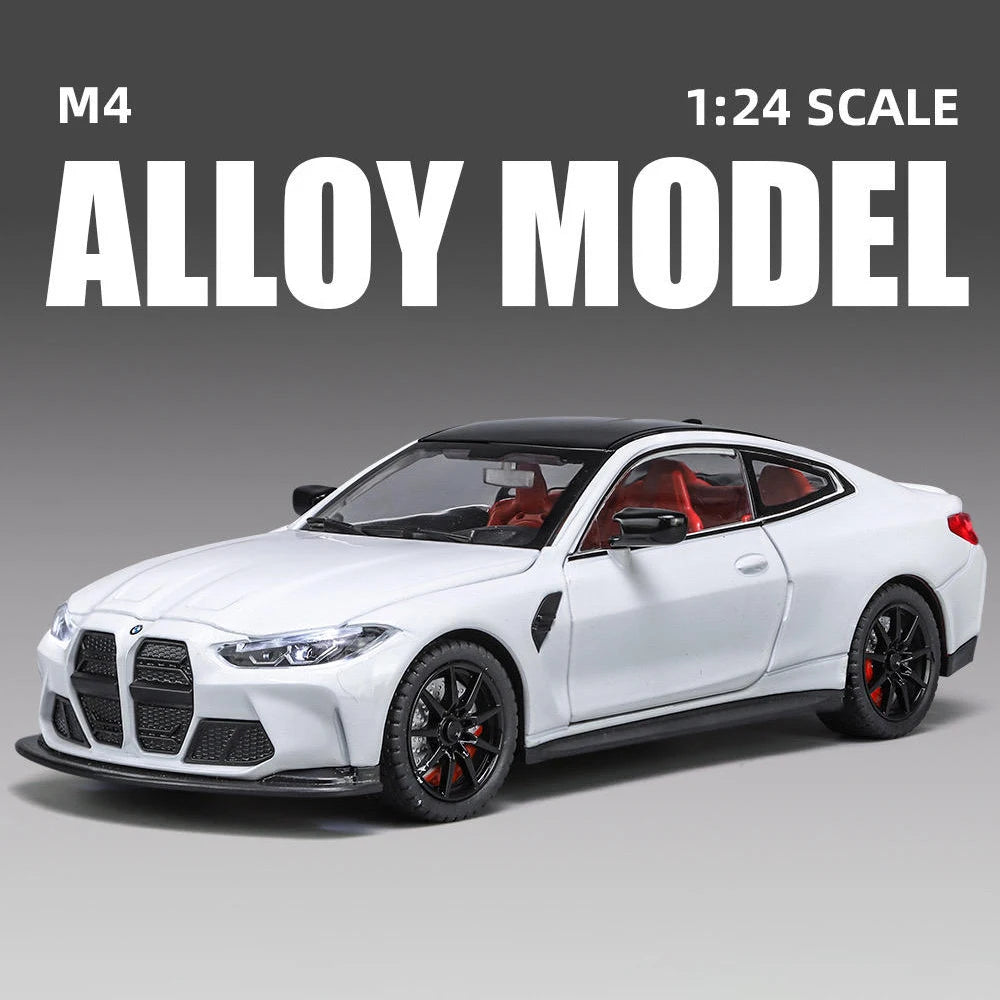 White 1:24 scale alloy model of a Tesla Model 3 car, front view, perfect for collectors and enthusiasts.