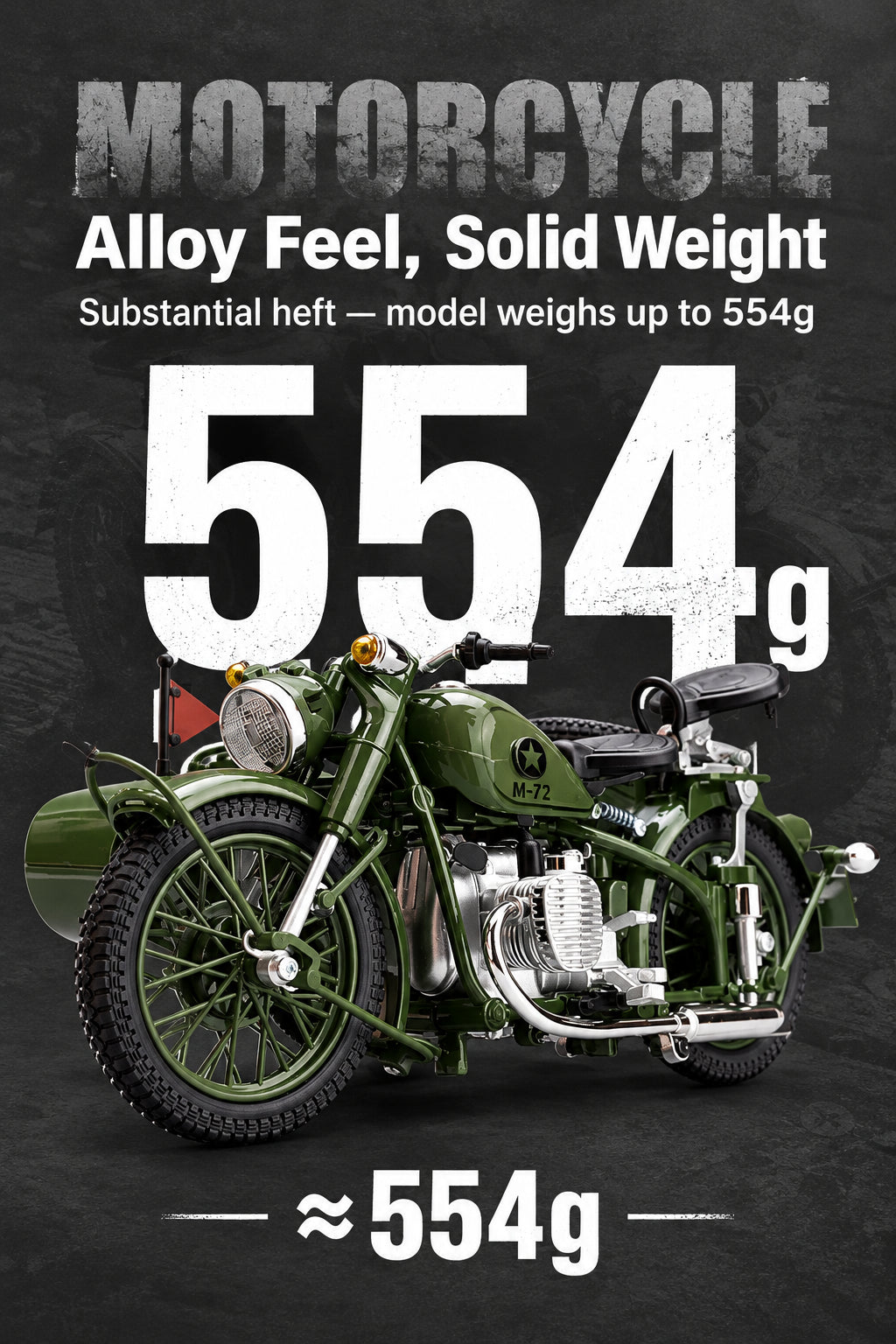 BMW R 71 1:10 SCALE MODEL ARMY BIKE AT SAM'S TOY WORLD SHOP in green with realistic details for ages 14 and up