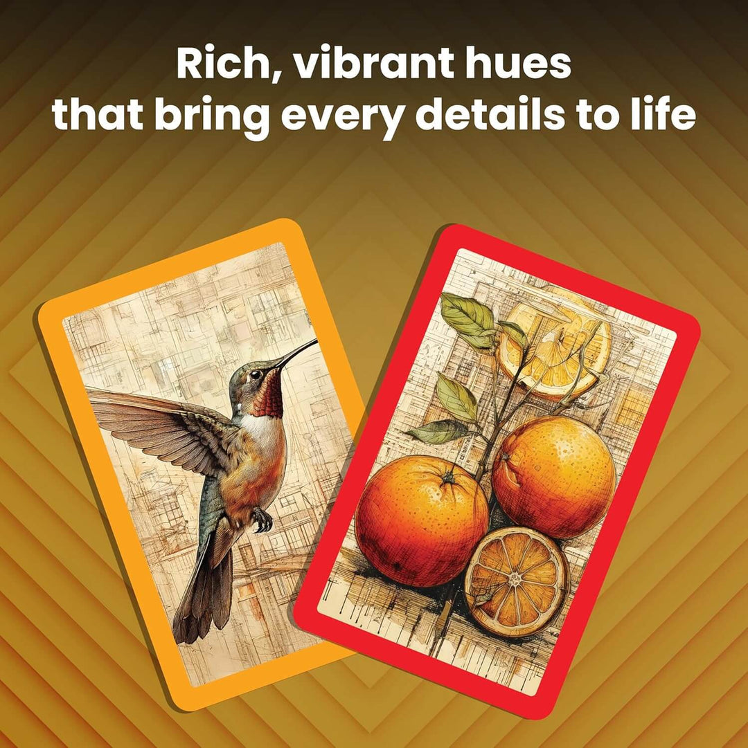 Colorful Parksons gaming playing cards featuring a hummingbird and oranges, showcasing vibrant designs for entertainment