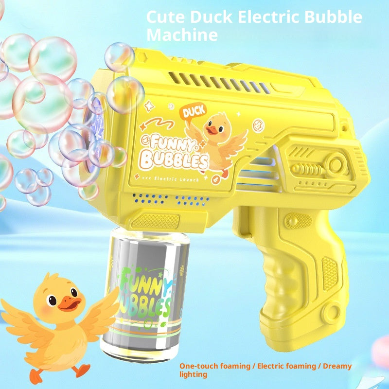 Cute yellow electric bubble gun bubble gun with dreamy lighting, designed for kids to create fun bubbles