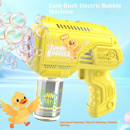 Cute yellow electric bubble gun bubble gun with dreamy lighting, designed for kids to create fun bubbles