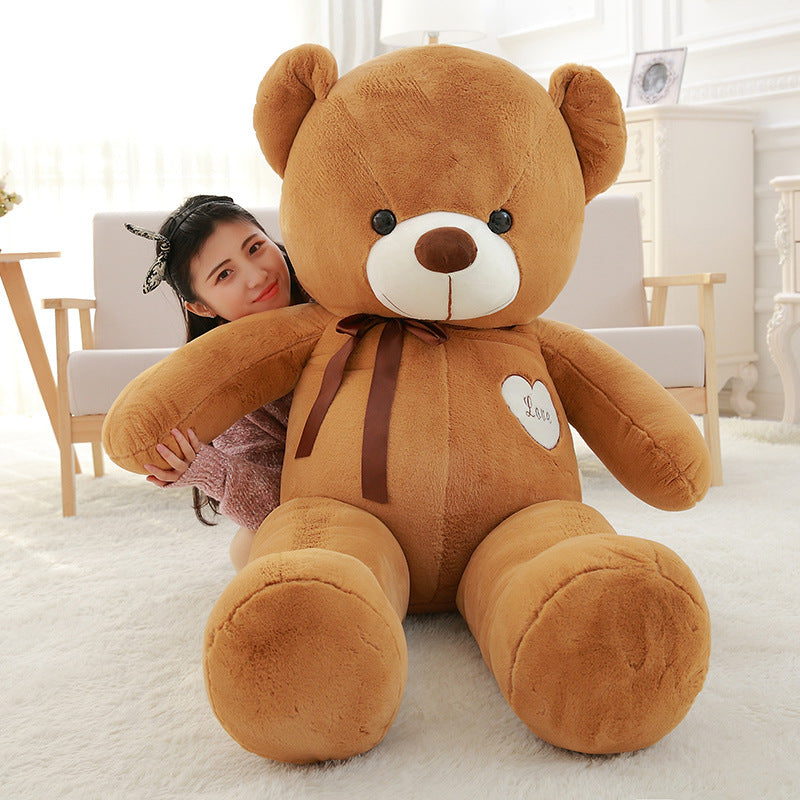 Buy big large teddy bear online Ahmedabad soft plush brown teddy with heart patch and brown ribbon