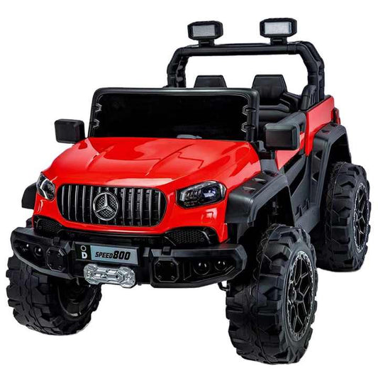 Red Mercedes battery operated ride-on car with large black wheels and dual seats to buy Mercedes battery Operated ride-on car Ahmedabad