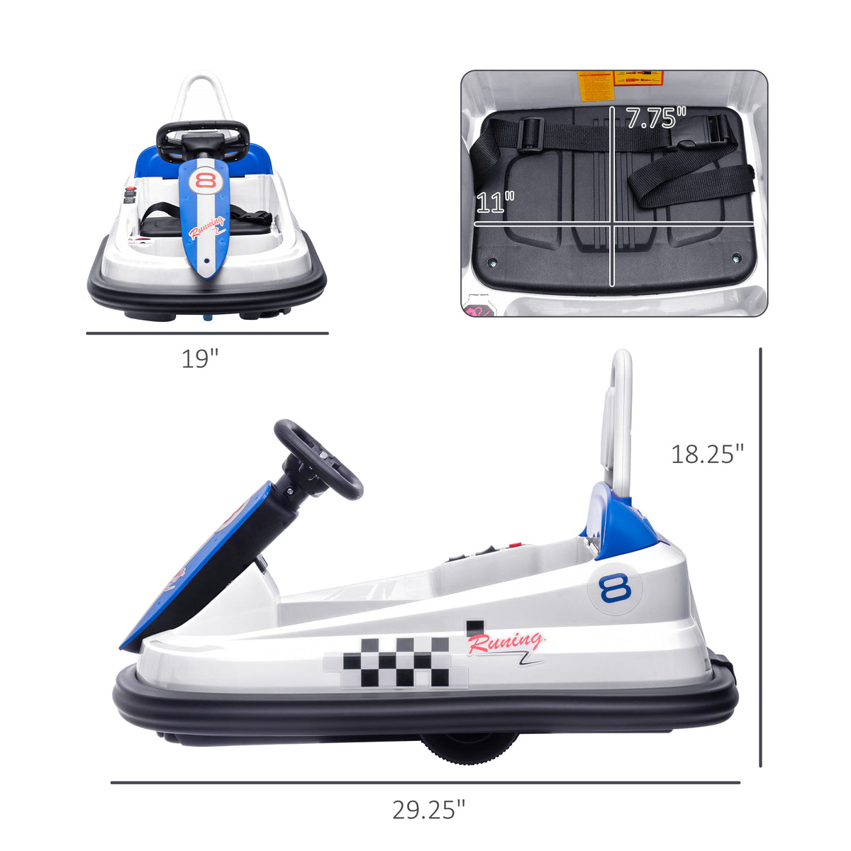 Bumper Car for Kids, 360° Rotation 6V Electric Ride On Bumper, White