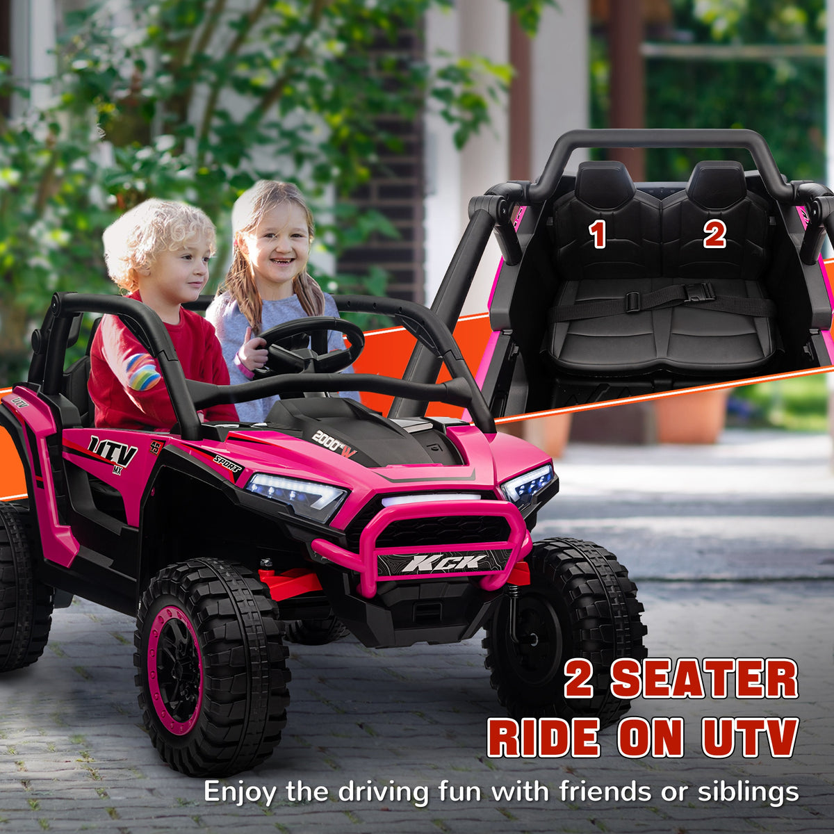 2 Seater 24V 7AH Ride On Truck, Battery Powered Electric Ride On Car W/ Remote, Suspension, 3 Speeds, Pink