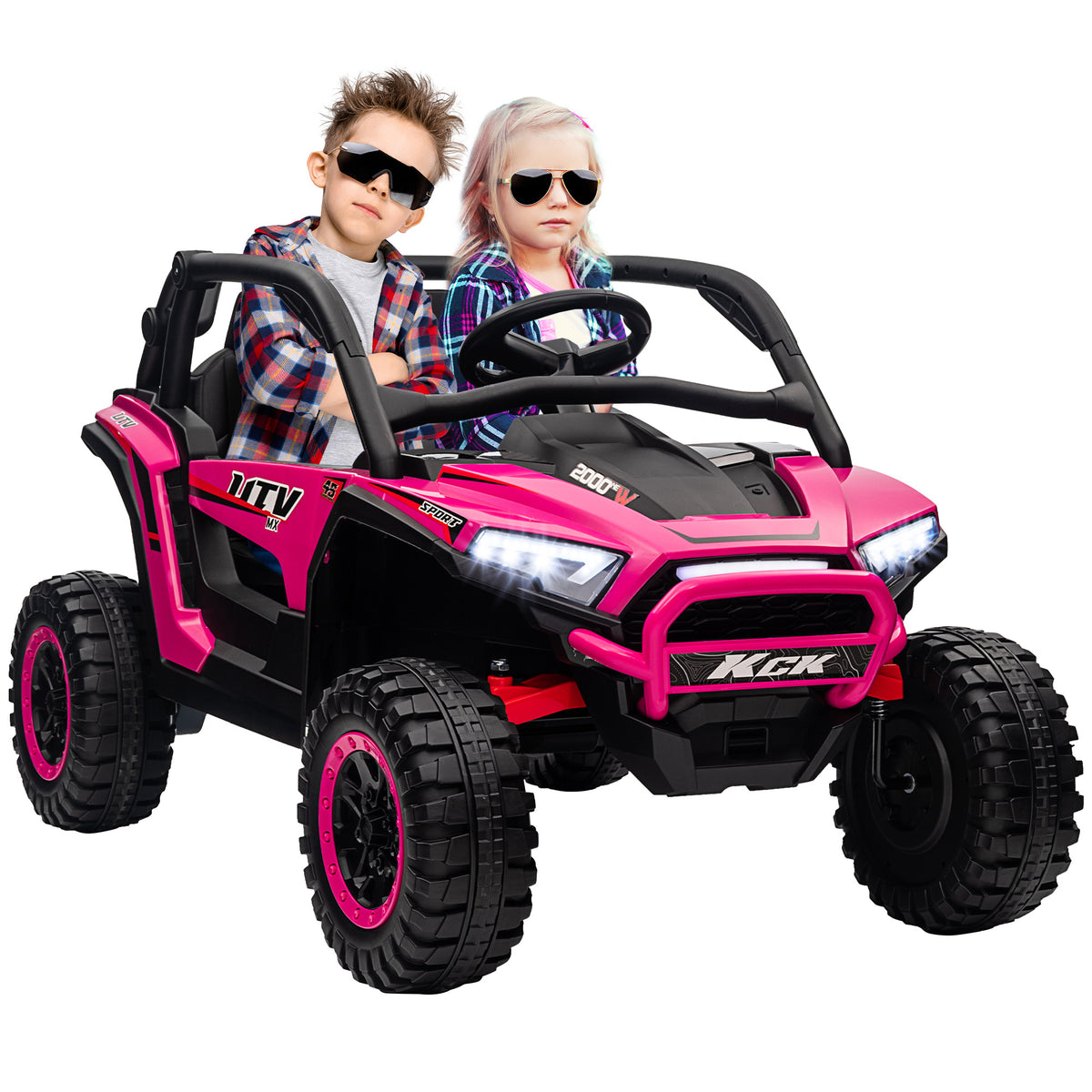 2 Seater 24V 7AH Ride On Truck, Battery Powered Electric Ride On Car W/ Remote, Suspension, 3 Speeds, Pink