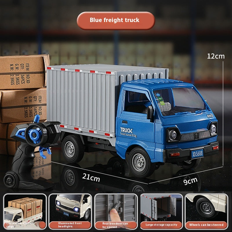 Sam's Toy World blue freight truck with remote control features for kids, perfect for imaginative play