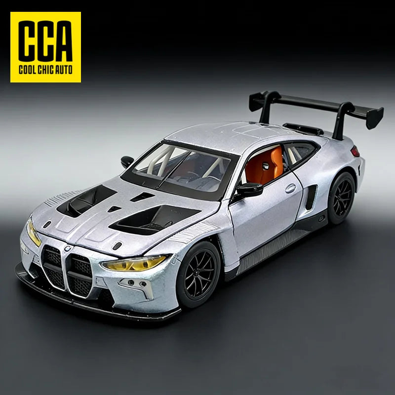 Silver BMW car toy model with detailed design, front view, perfect for collectors and kids