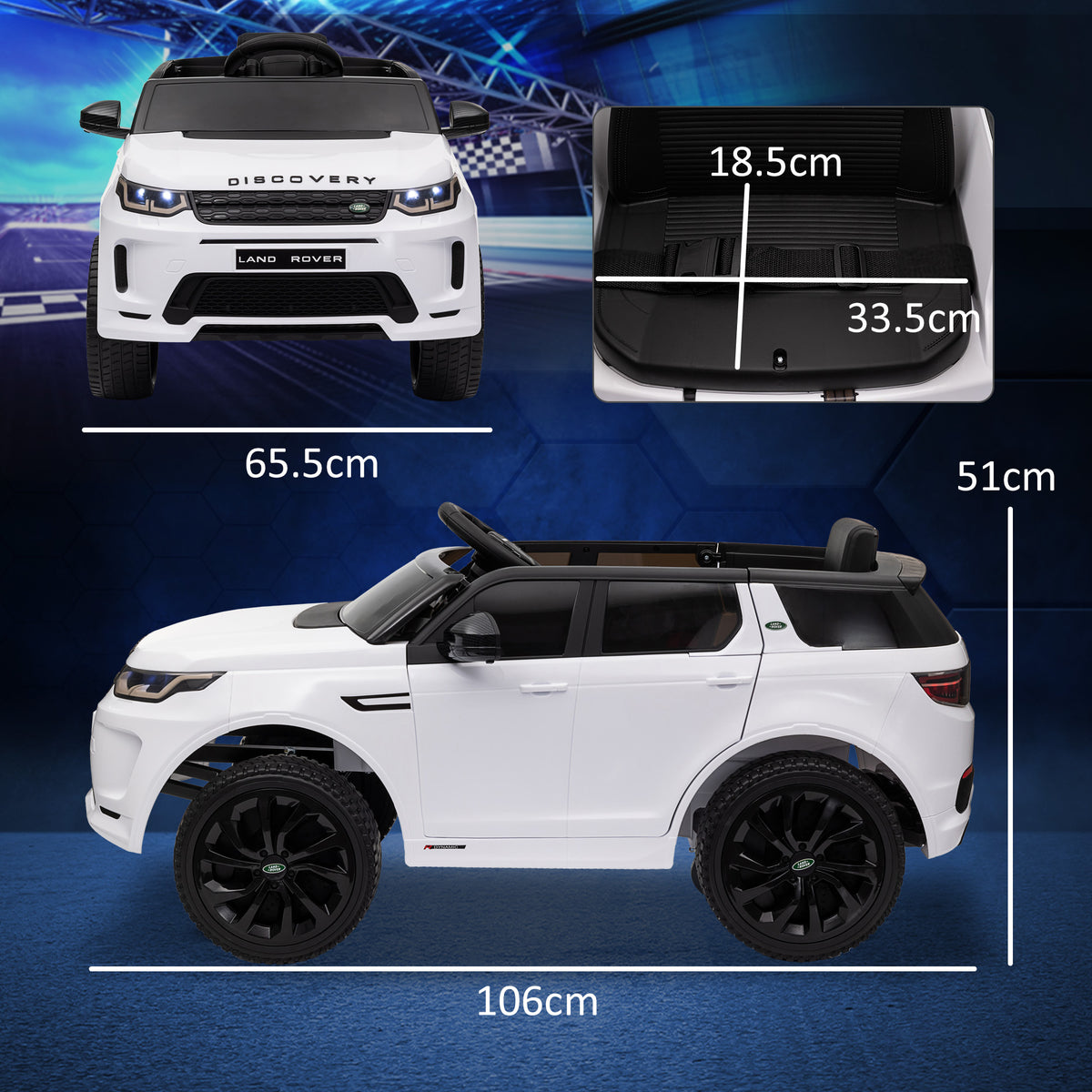 Licensed Land Rover Discovery Sport, 12V Kids Ride On Car W/ Remote Control, Lights, Music, Horn, For 3-6 Years, White