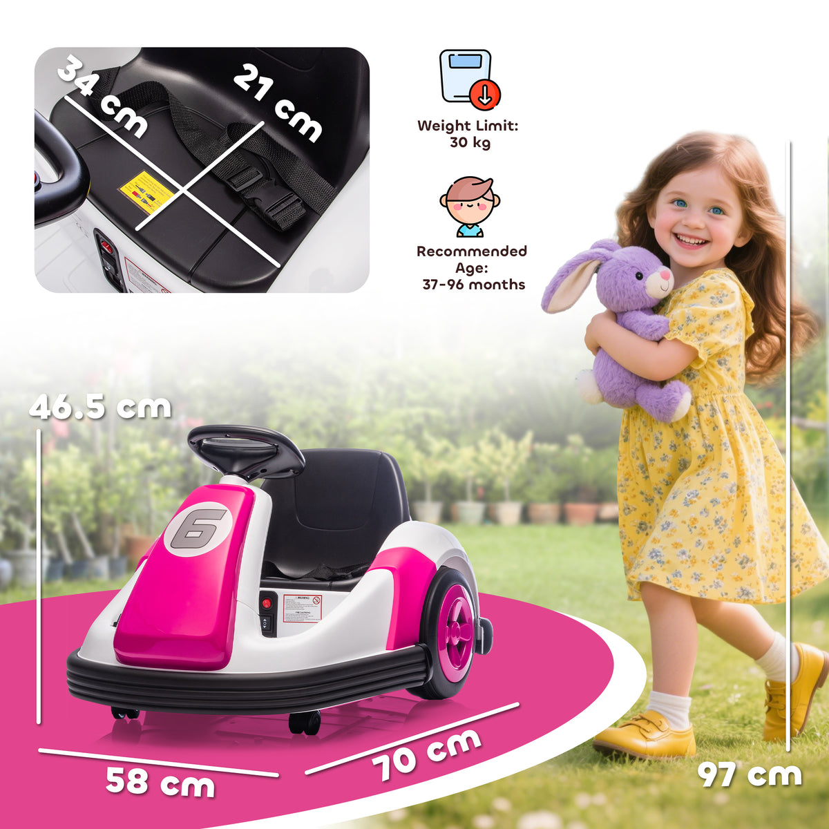 Kids Bumper Car With 360-Degree Rotation, 6V Electric Ride On Car With Music And Horn For 3-8 Years Old, Pink