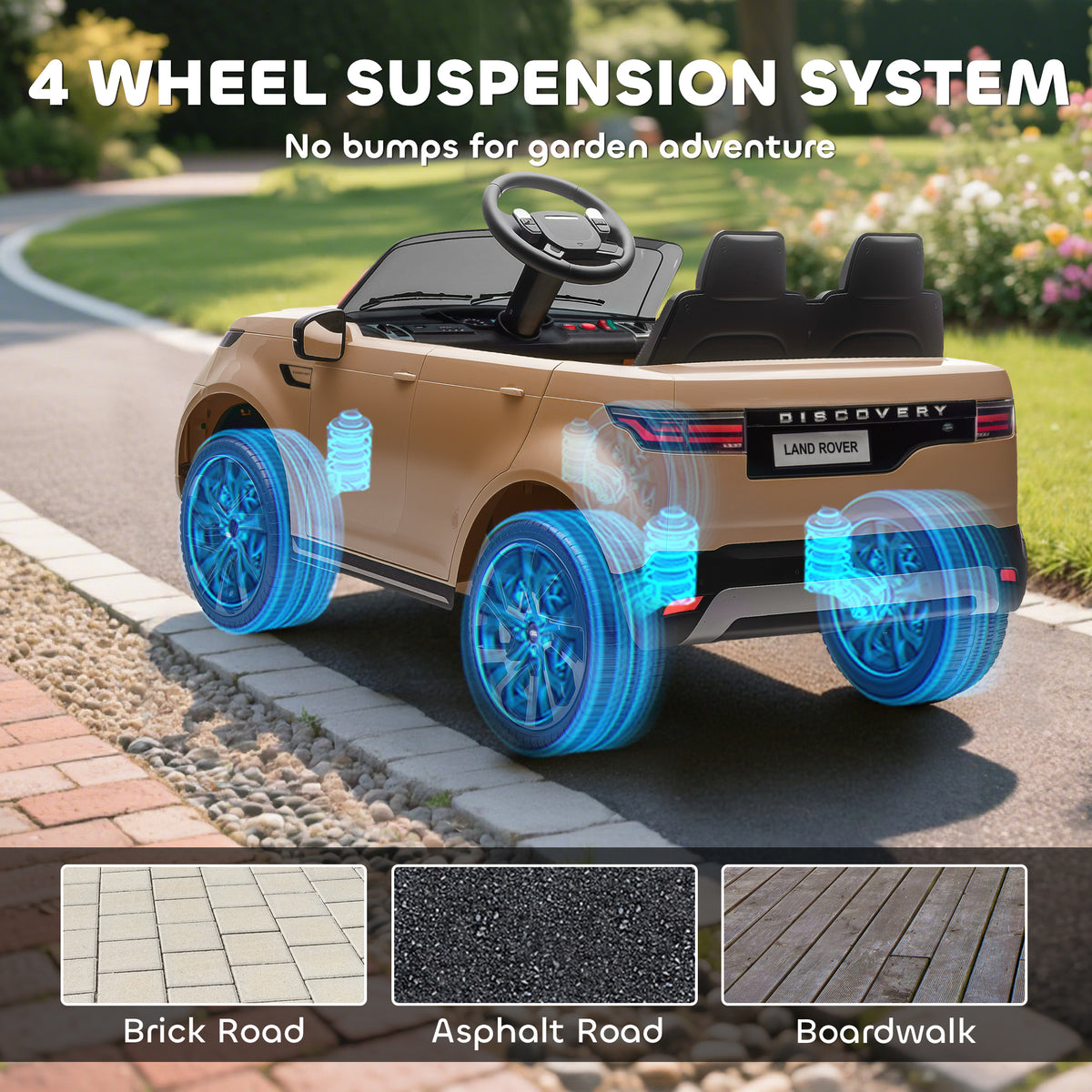Land Rover Discovery Licensed 12V Kids Electric Car With Remote, 4 Wheel Suspension, Slow Start, Lights, Music, Khaki