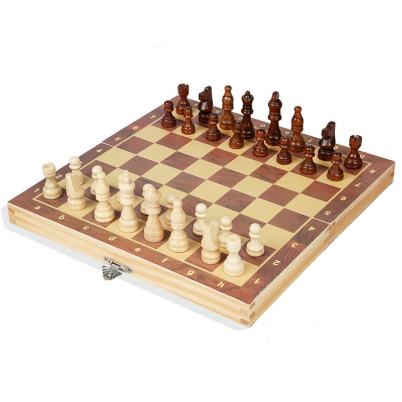 Magnetic chess set with wooden pieces on a checkered board, top view, ideal for strategic gameplay