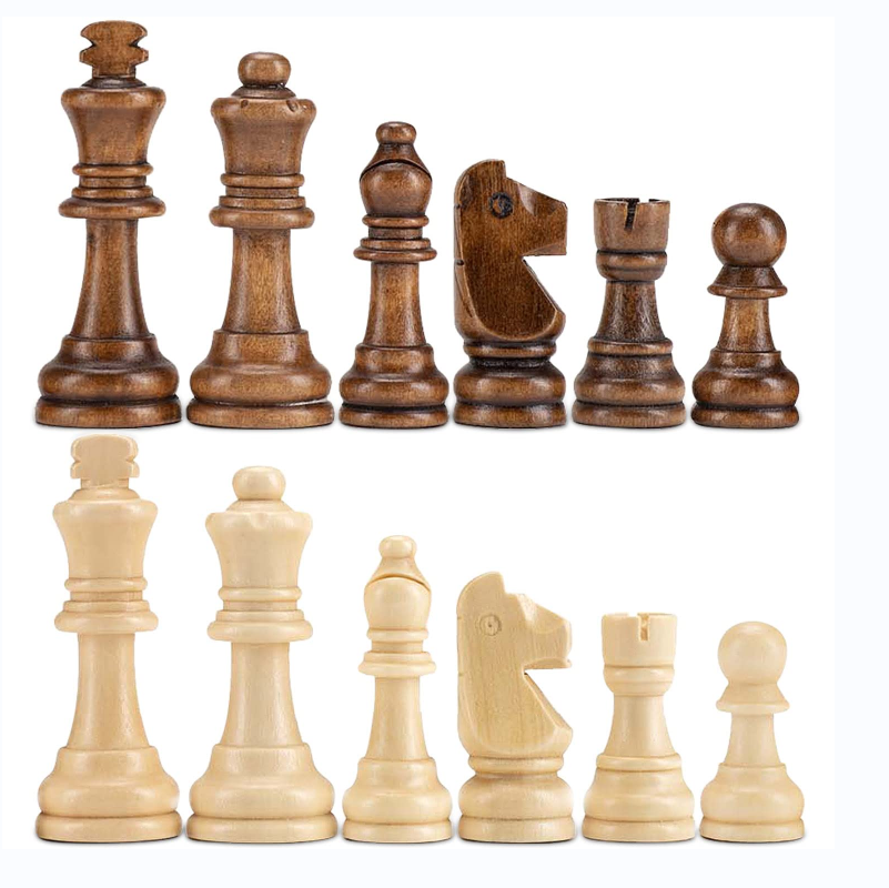 Magnetic chess set with light and dark wooden pieces, top view, ideal for easy gameplay.