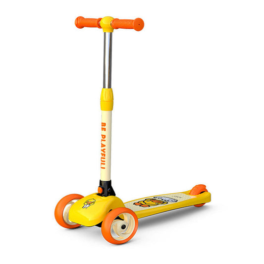 Yellow and orange children's balance scooter 1-10 years online India with three wheels and playful design