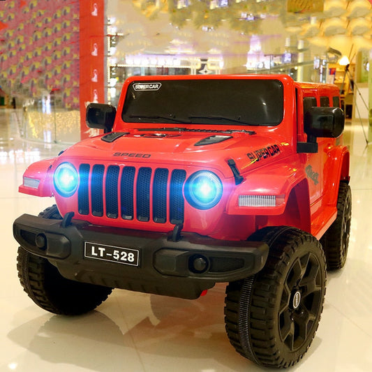 Children's Electric Car Four-wheel Double Seat Car in Red with LED Headlights and Off-Road Design