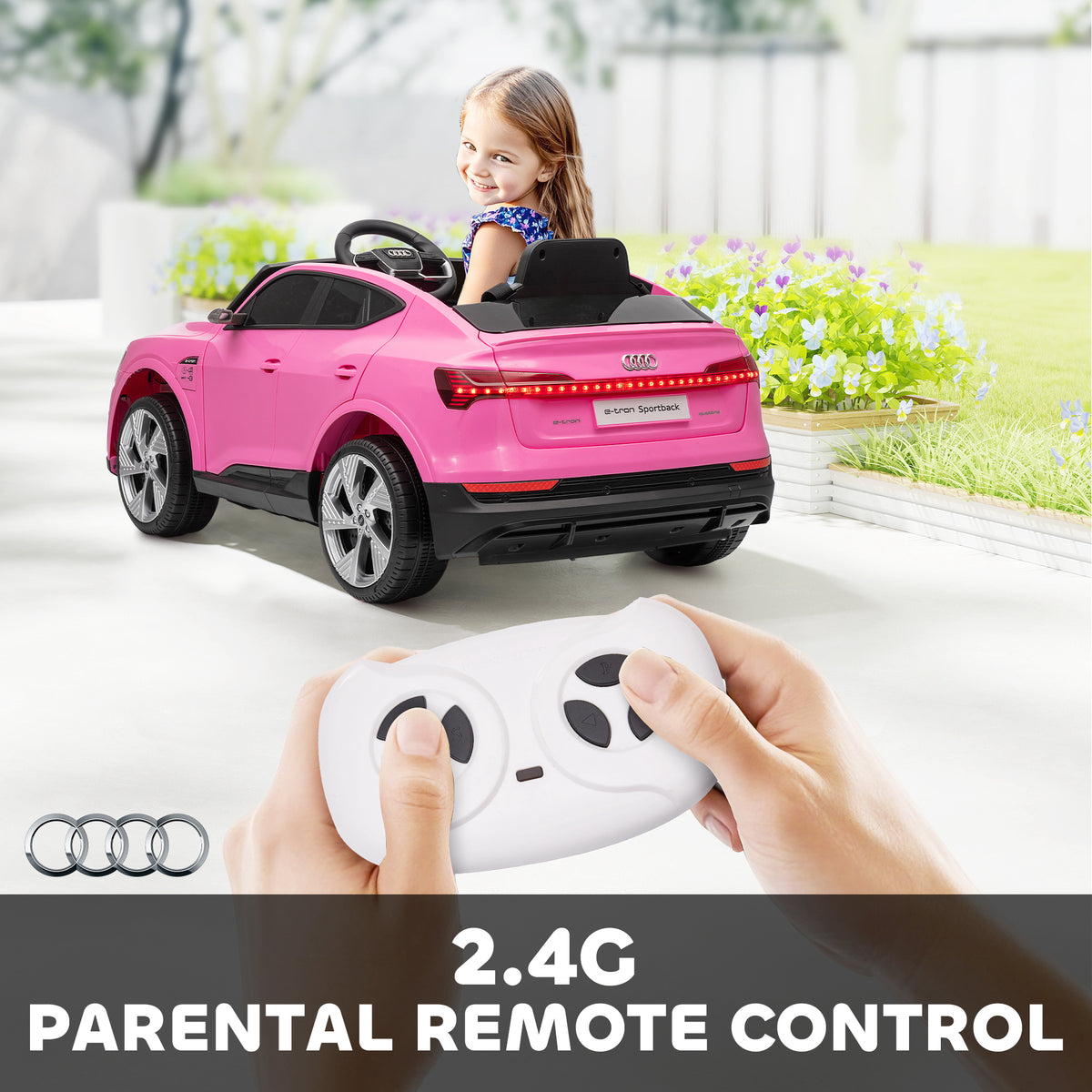 Pink Audi Electric Ride On Car for Girls with Parental Remote Control, ages 3-8, from Sam's Toy World