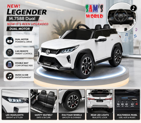 White childs electric ride on car fortune legender with dual motor and multimedia features