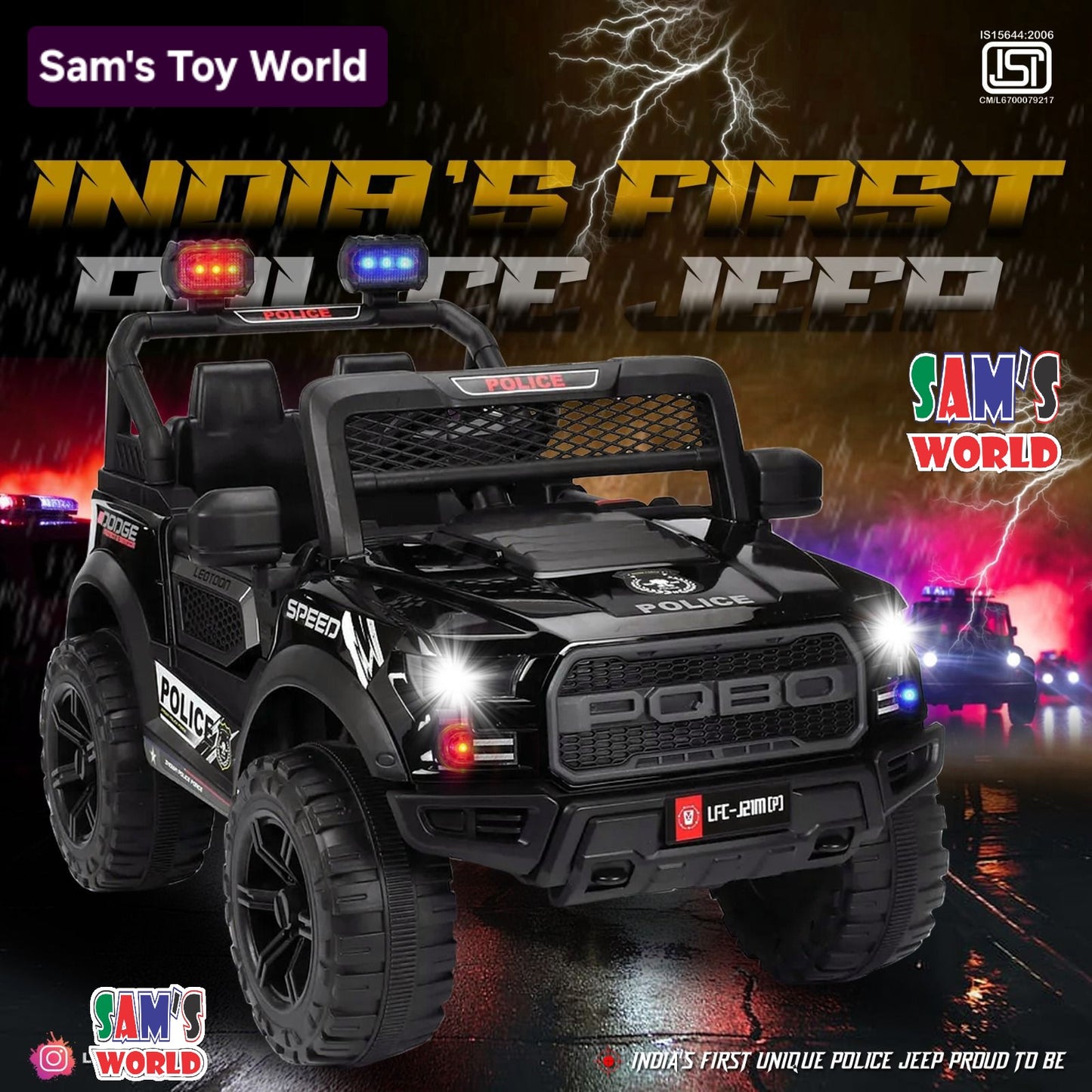 Black childs ride on jeep, front view, designed for kids as a fun electric driving experience