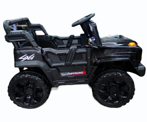 Black childs ride on jeep in Ahmedabad, side view, perfect for outdoor fun and adventures.