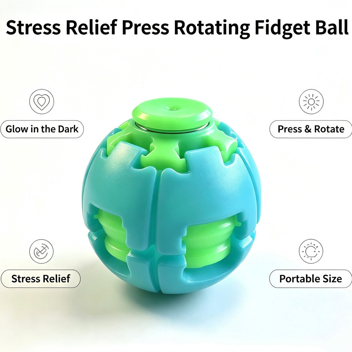 Unisex Compact Rotates Stress Relief Press Fidget Ball - Pocket Sensory Toy For Above 12 Teens & Adults, Glow-in-the-Dark Travel Car Ride Fidgeting Gift